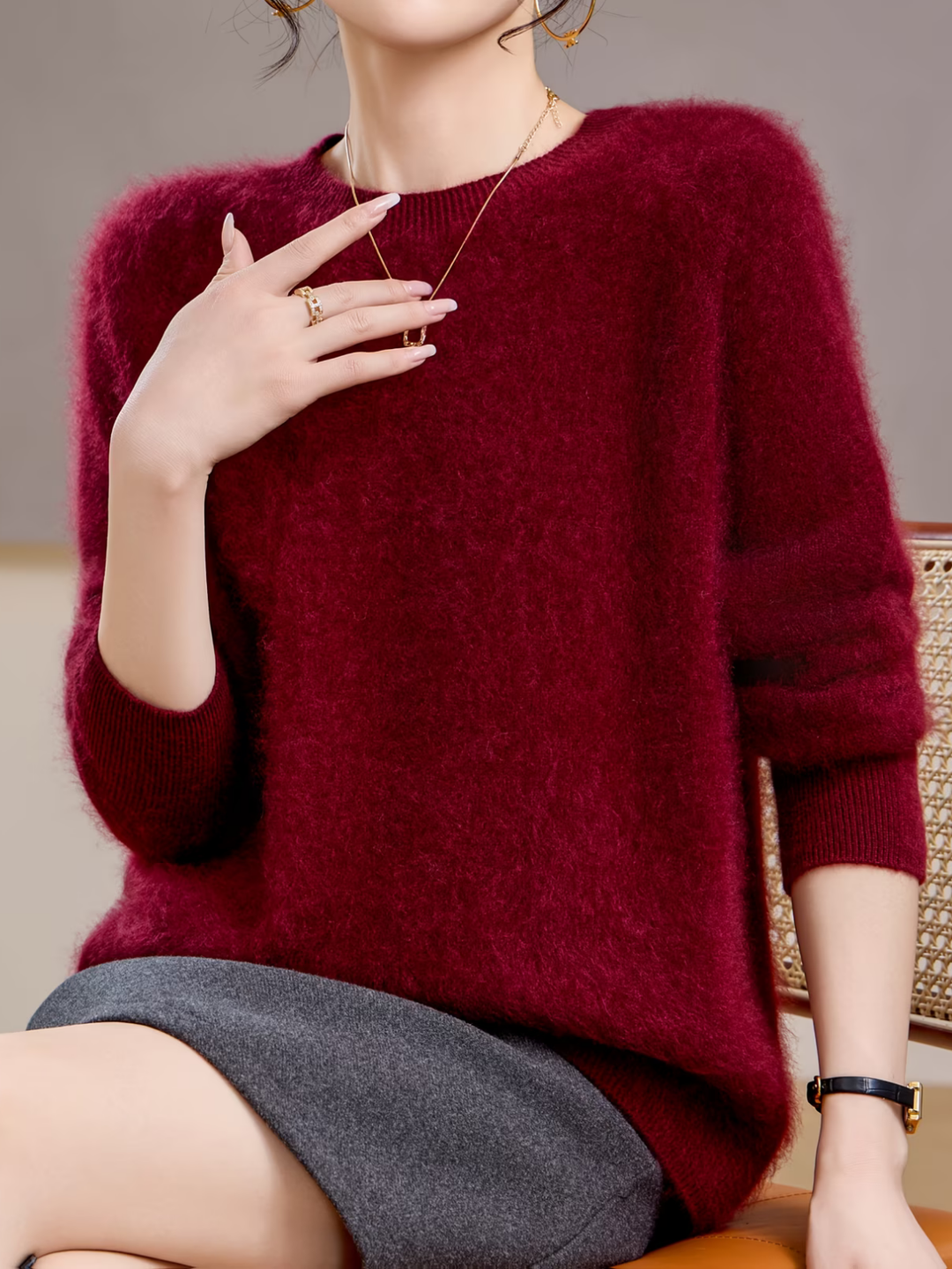 Hélène | Pull cachemire brossé col rond