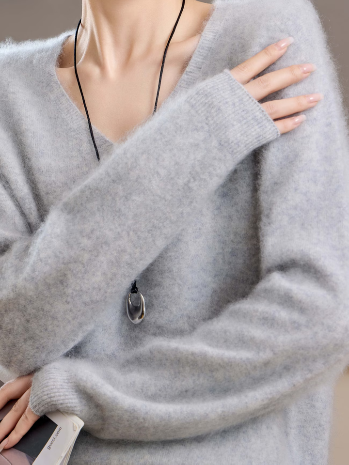 Élise | Pull cachemire brossé col V