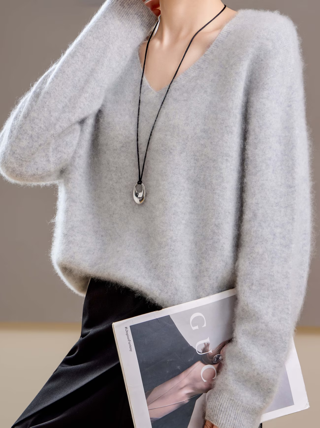Élise | Pull cachemire brossé col V