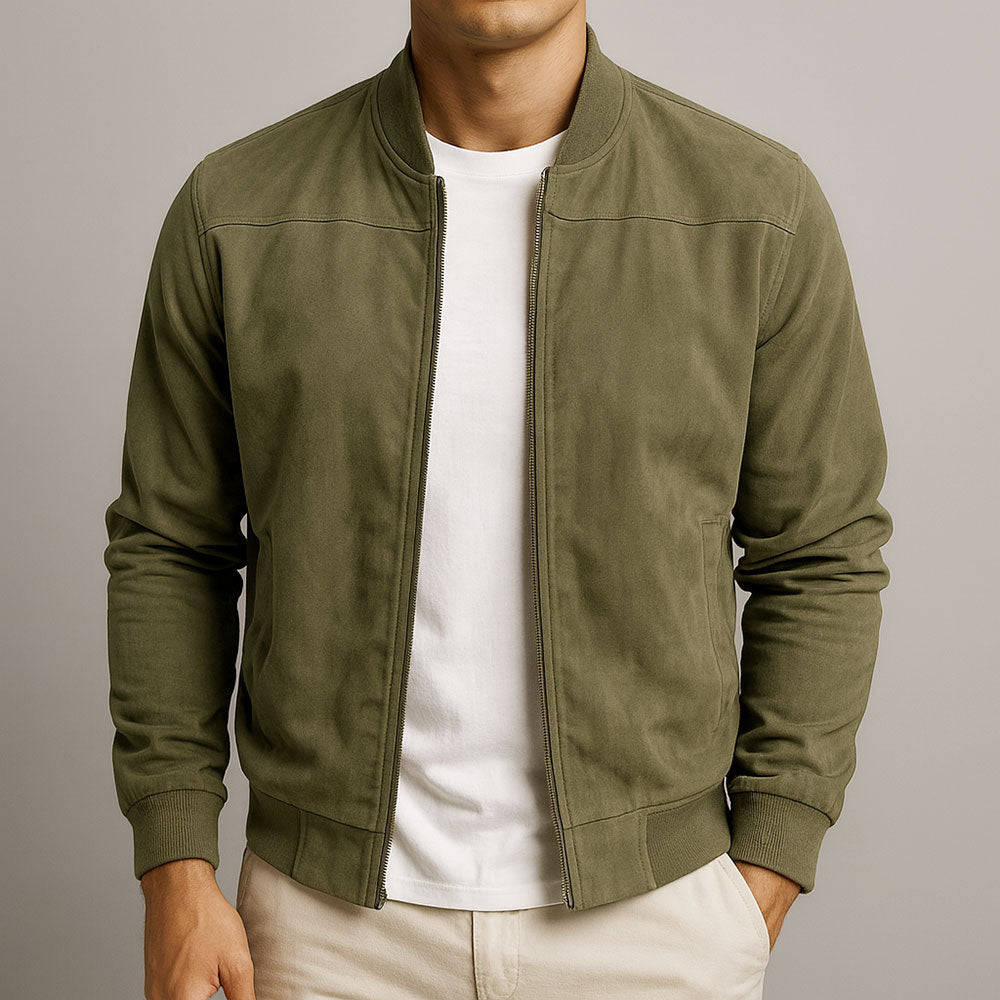 GUSTAVE | Blouson bomber en daim — col rond et finitions côtelées