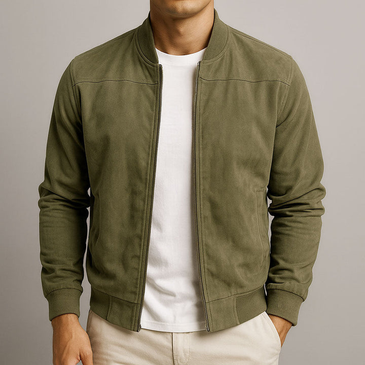 ALAIN | Blouson en daim — col, poignets et base côtelés