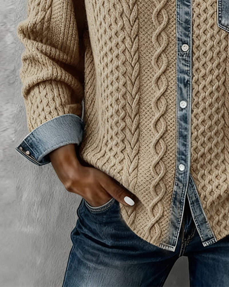 Claire | Blouse en maille avec détails en denim