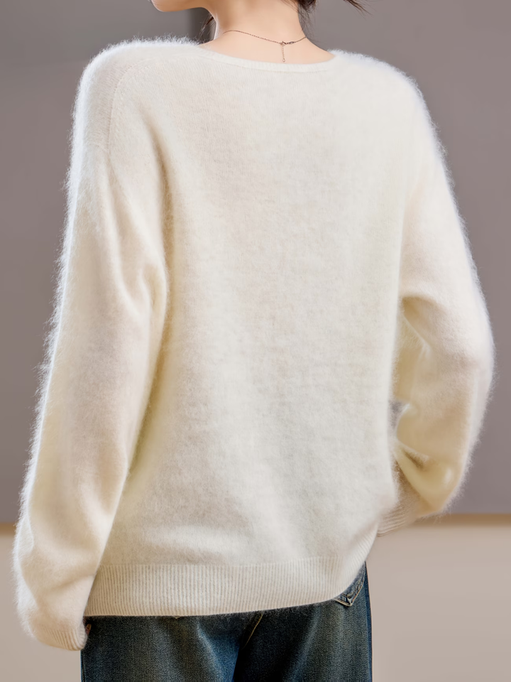 Élise | Pull cachemire brossé col V