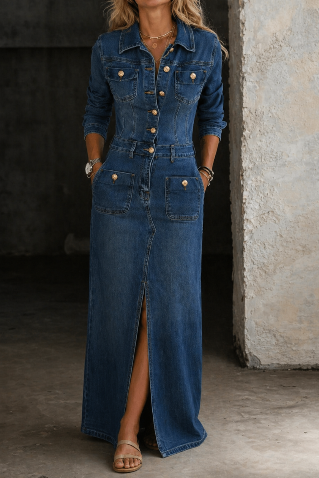 COSETTE | Robe-Chemise en Jean Mi-Longue
