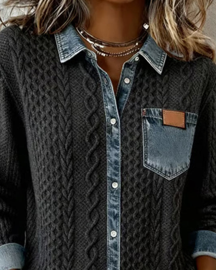 Claire | Blouse en maille avec détails en denim