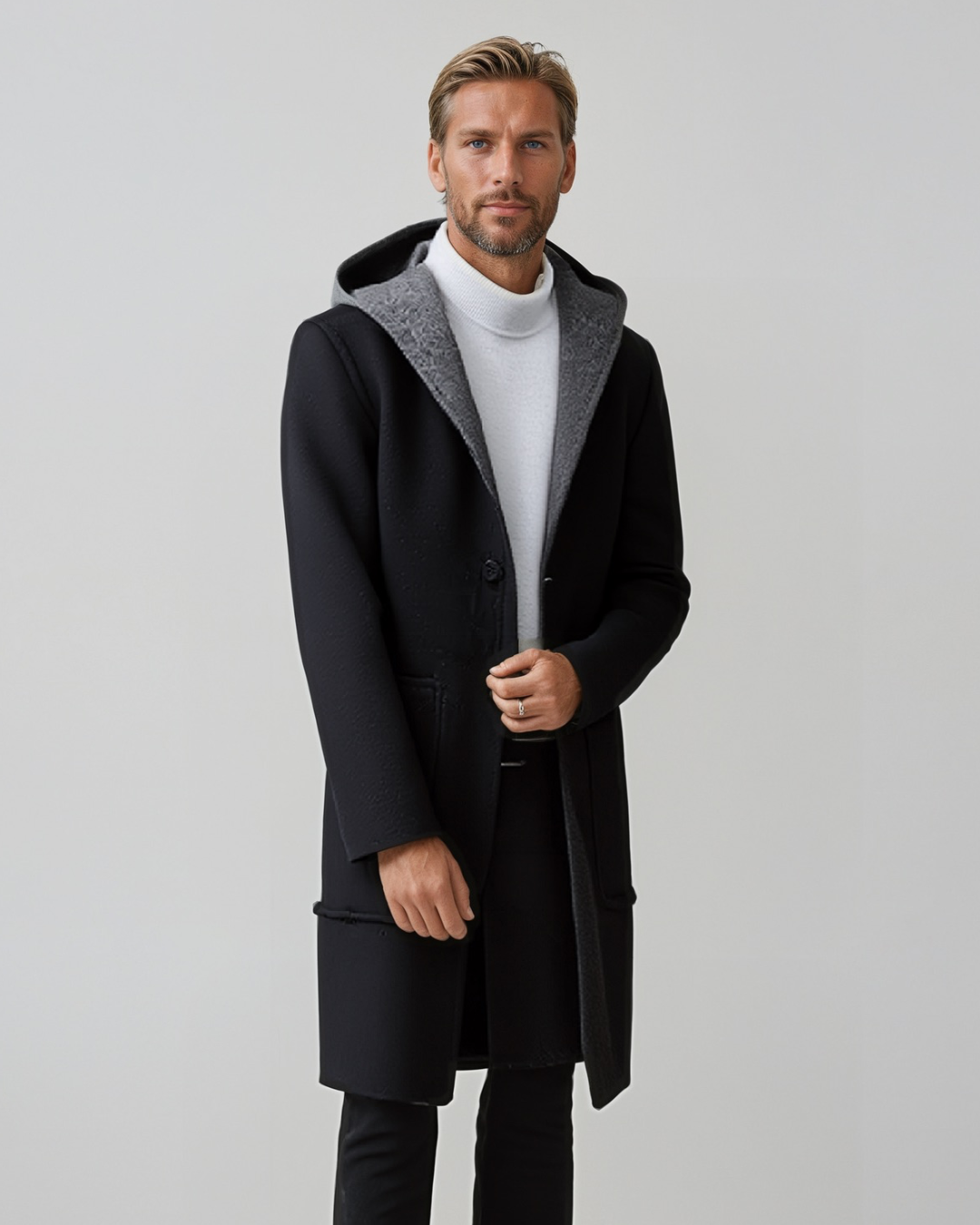 MANTEAU EN LAINE À CAPUCHE POUR HOMME