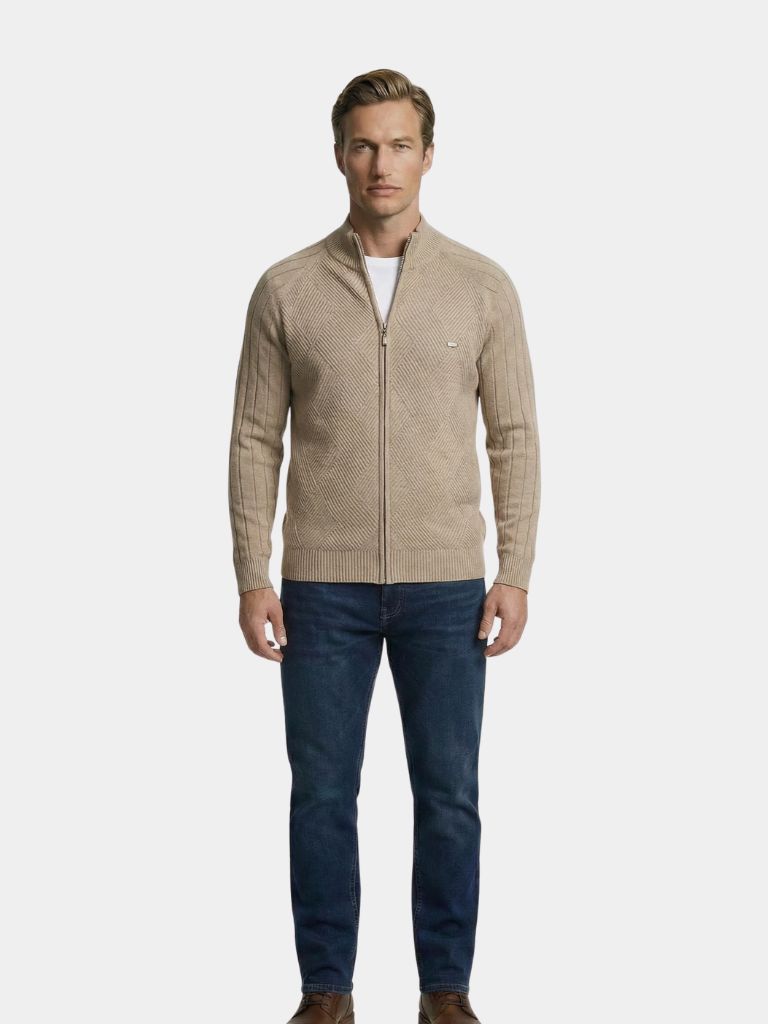 Solid Color Knitted Jacquard Zip Jacket