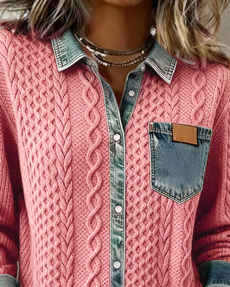 Claire | Blouse en maille avec détails en denim