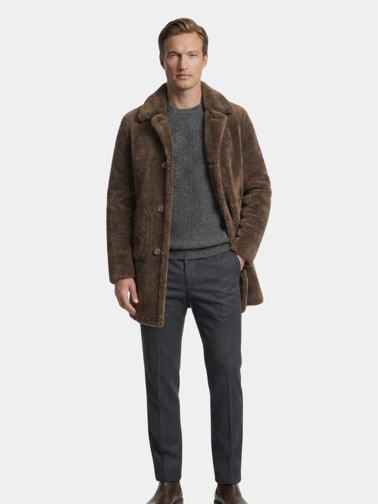 TIMOTHÉE | Manteau réversible cuir et mouton — col cranté et finition premium