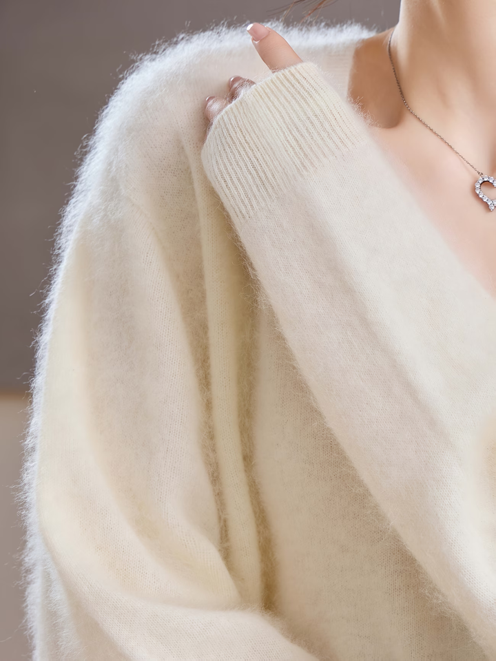 Élise | Pull cachemire brossé col V