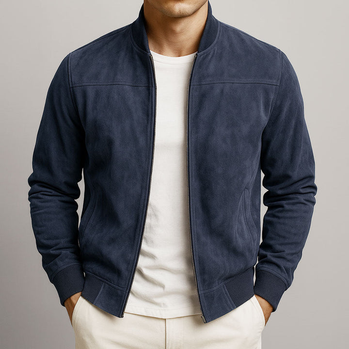 GUSTAVE | Blouson bomber en daim — col rond et finitions côtelées