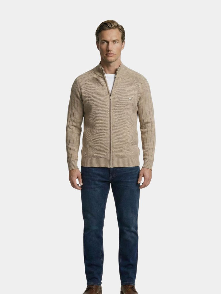 MAXIME | Cardigan zippé en maille texturée — coupe taillée