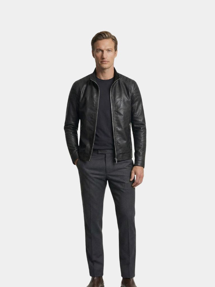Crossed leather jacket