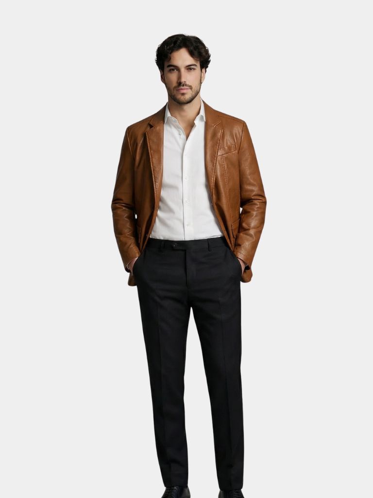 ROGER | Blouson en cuir véritable — patine caramel signature