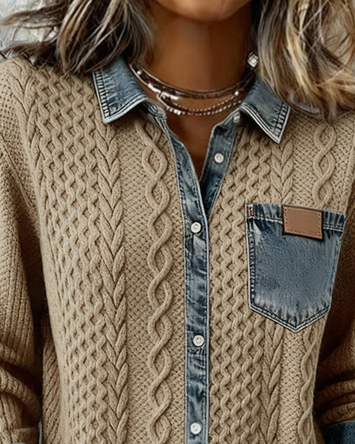Claire | Blouse en maille avec détails en denim