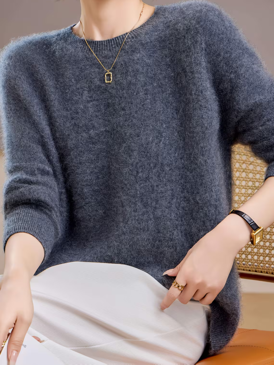 Hélène | Pull cachemire brossé col rond