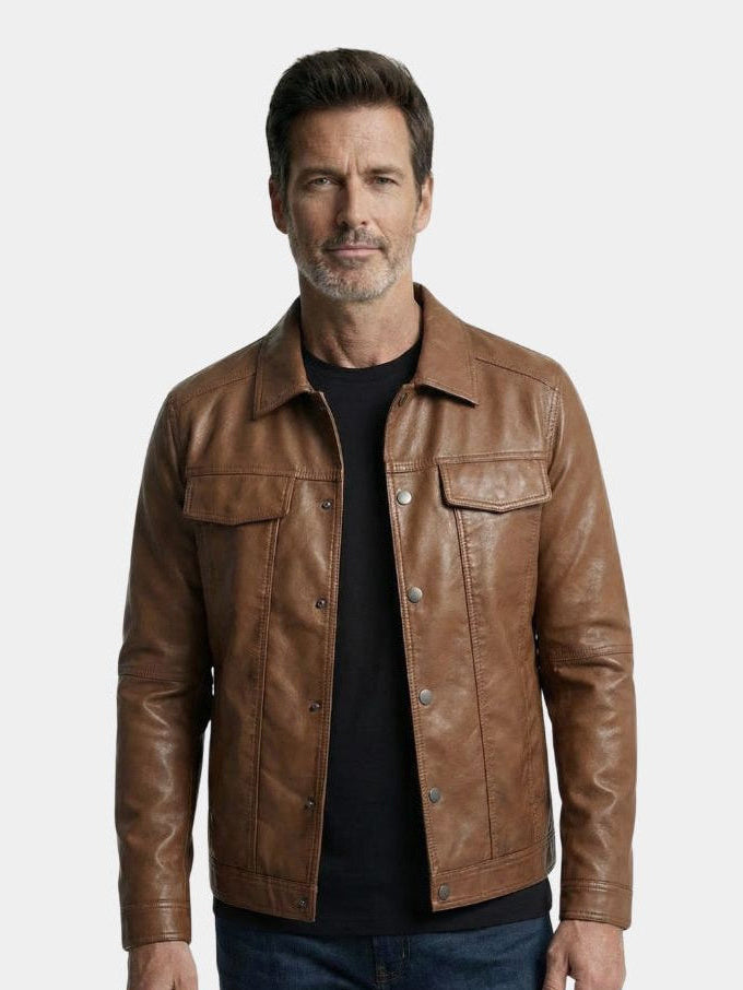 OCTAVE | Blouson en cuir véritable à finition vieillie — esprit moto
