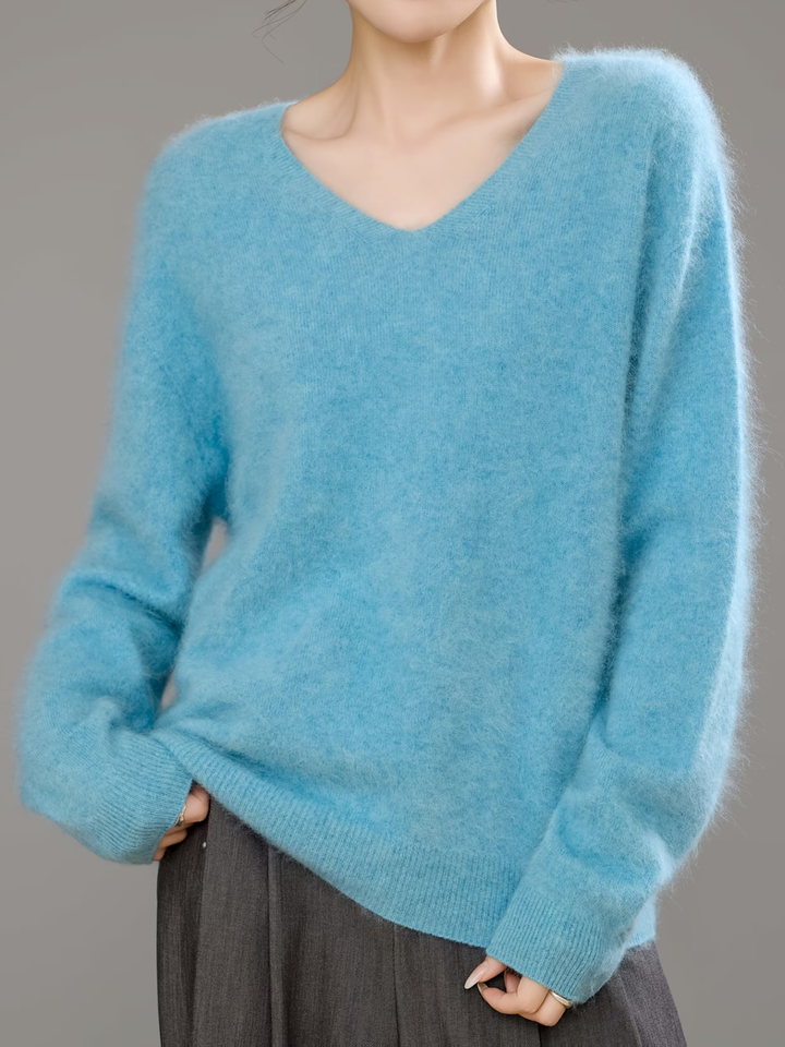 Élise | Pull cachemire brossé col V