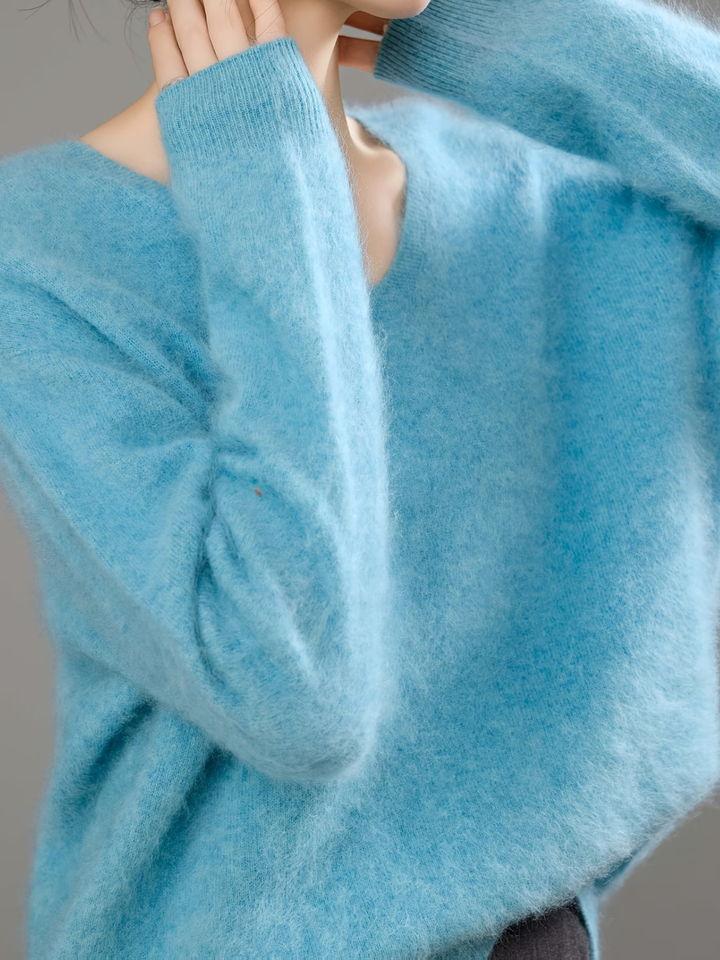 Élise | Pull cachemire brossé col V