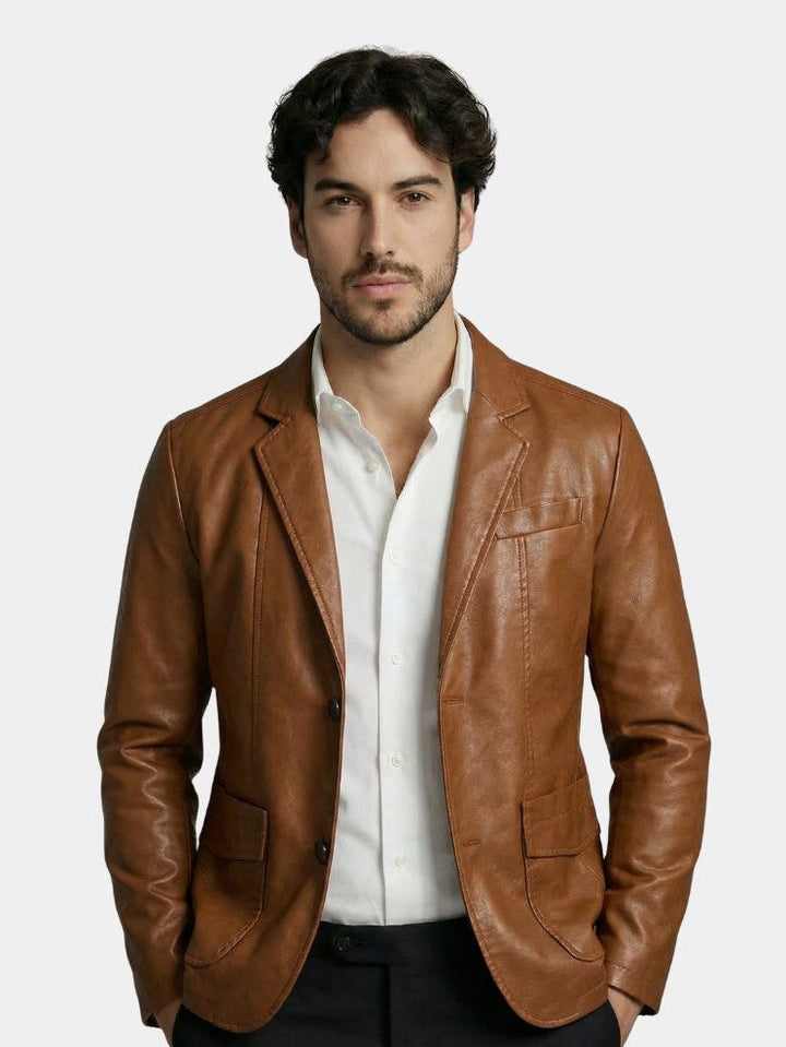 ROGER | Blouson en cuir véritable — patine caramel signature