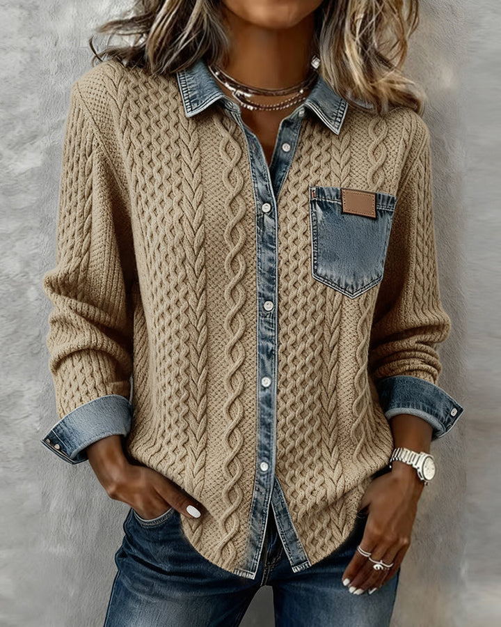 Claire | Blouse en maille avec détails en denim