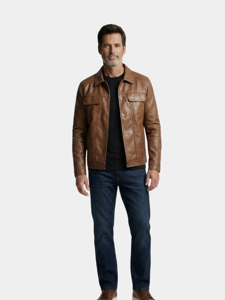 OCTAVE | Blouson en cuir véritable à finition vieillie — esprit moto