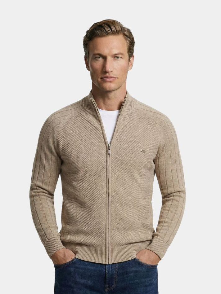 MAXIME | Cardigan zippé en maille texturée — coupe taillée