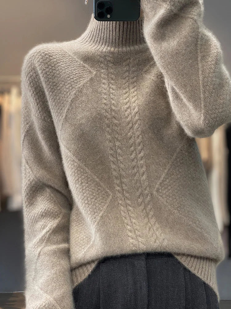 Estelle | Pull en cachemire col montant à torsades