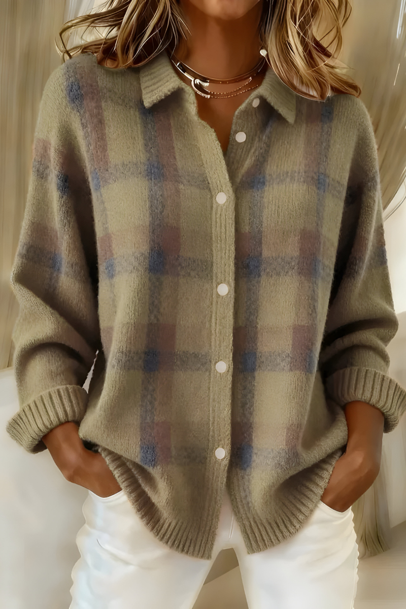 Anna | Cardigan en Tricot Doux à Carreaux