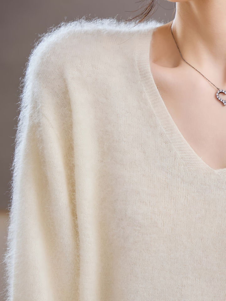 Élise | Pull cachemire brossé col V