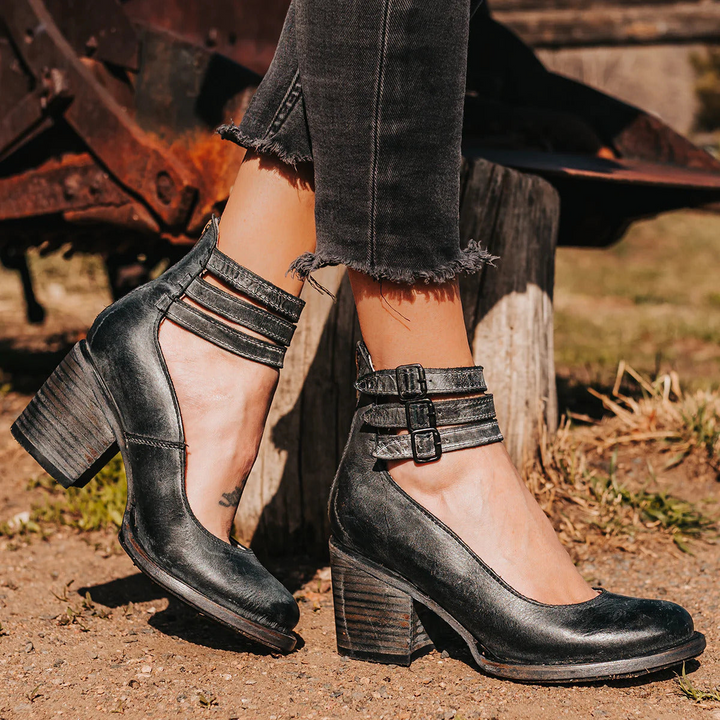 CAMILLE | Escarpins à brides en cuir — talon bloc confort