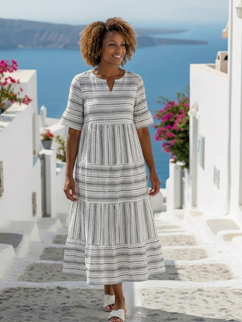 Parisa | Robe midi rayée fluide et aérienne