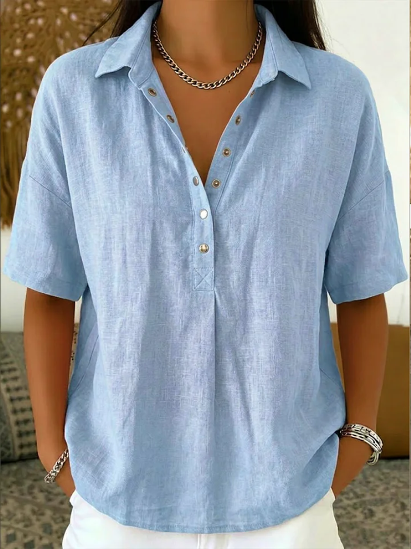 Léa | Blouse fluide à col et détail boutonné