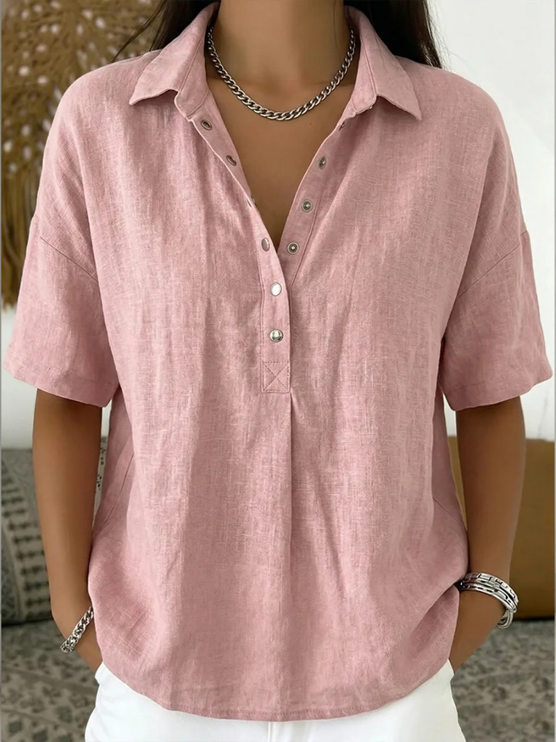 Léa | Blouse fluide à col et détail boutonné