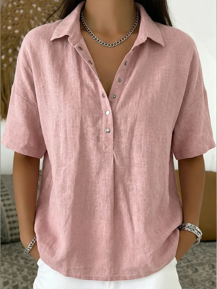 Léa | Blouse fluide à col et détail boutonné
