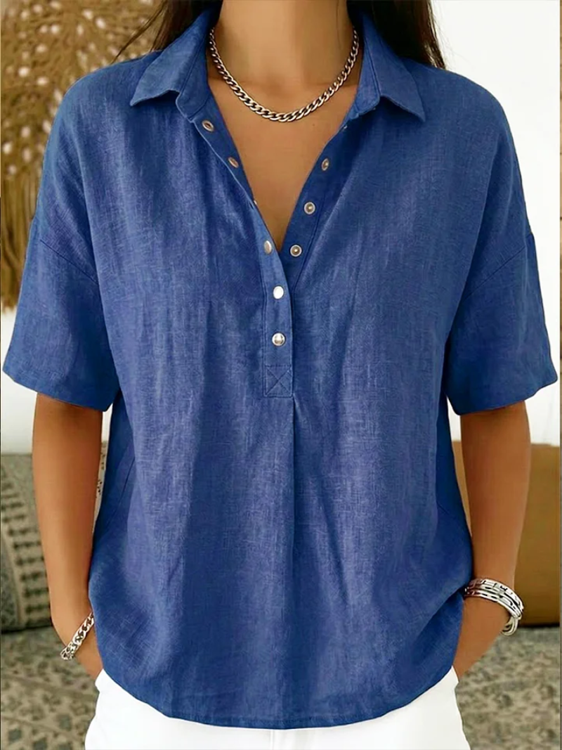 Sophie | Blouse en lin à col chemisier et boutons