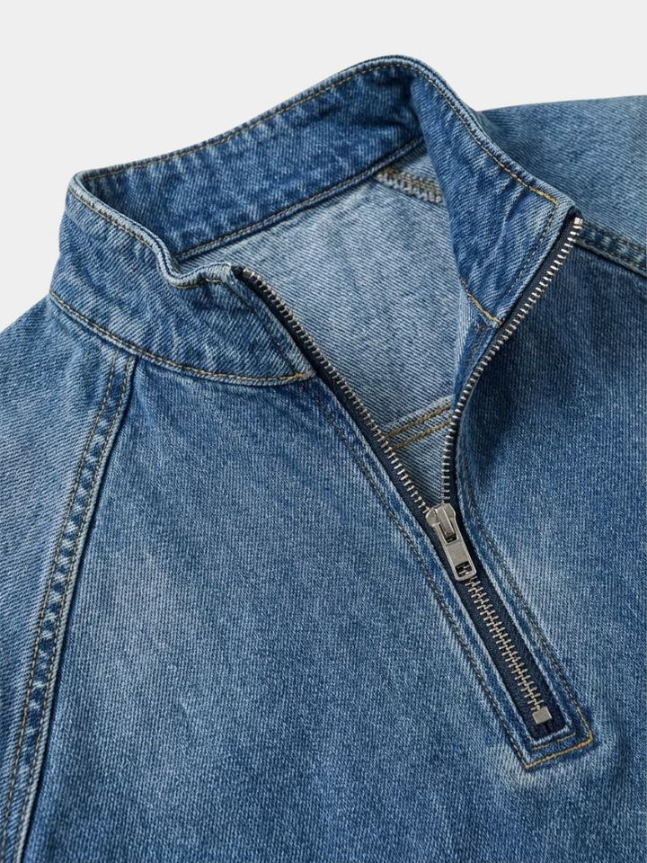 Stonewashed Denim Quarter-Zip Jacket
