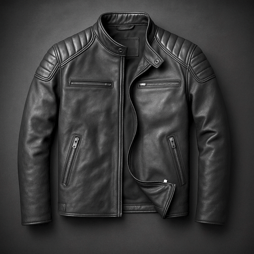 EDMOND | Blouson café racer en cuir patiné — épaules matelassées