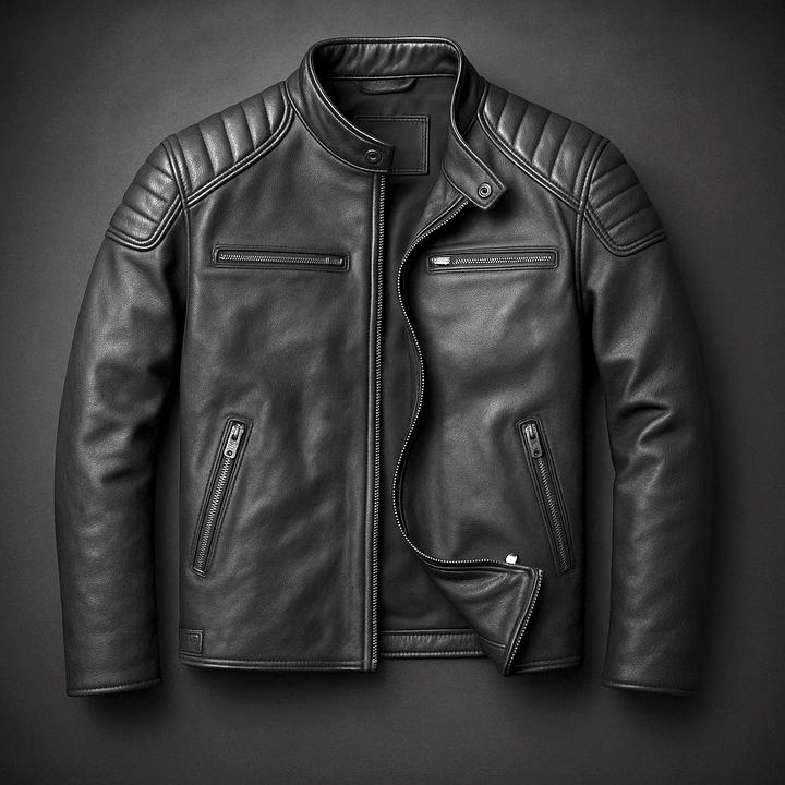 EDMOND | Blouson café racer en cuir patiné — épaules matelassées
