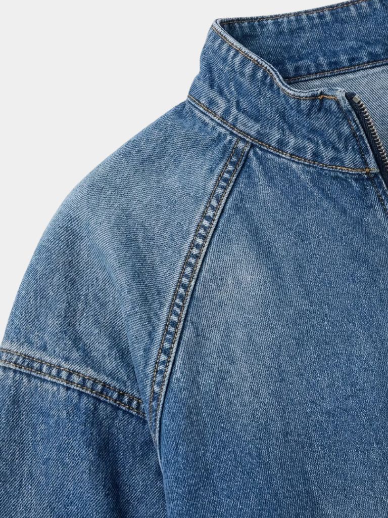 Stonewashed Denim Quarter-Zip Jacket