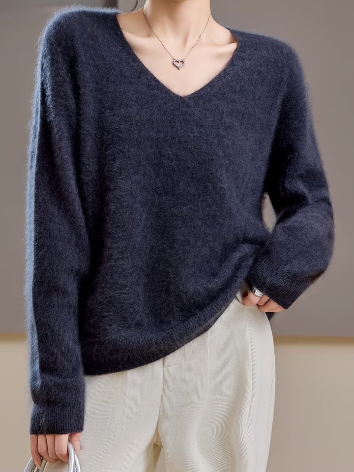 Élise | Pull cachemire brossé col V