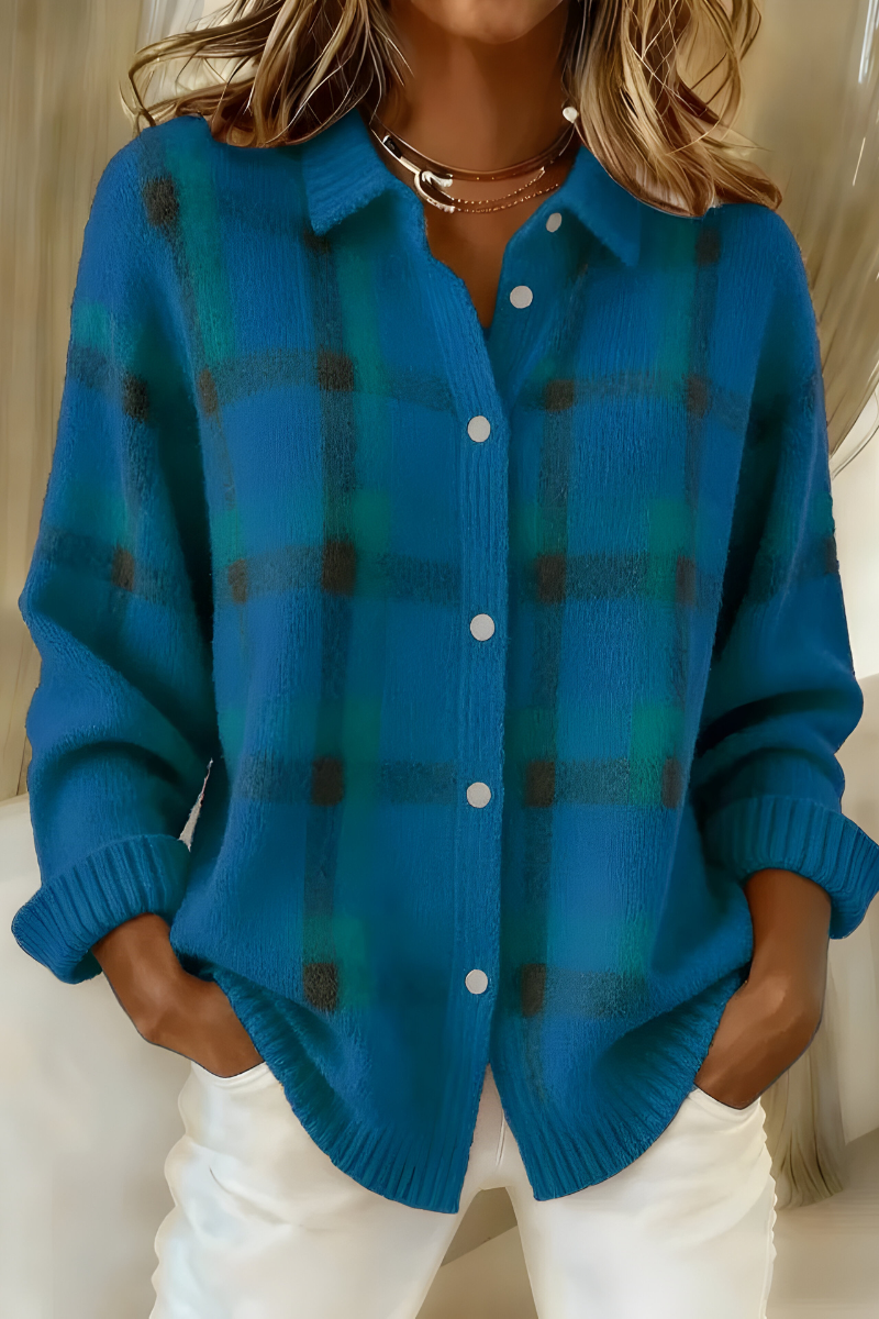 Anna | Cardigan en Tricot Doux à Carreaux