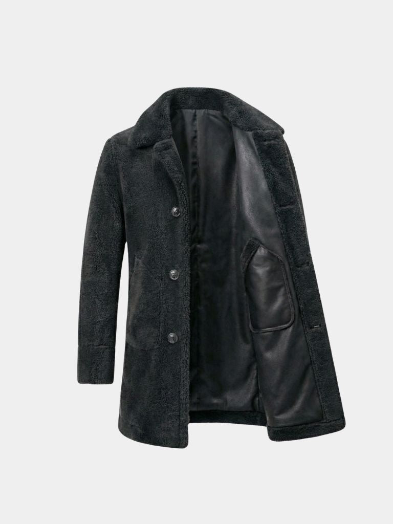 TIMOTHÉE | Manteau réversible cuir et mouton — col cranté et finition premium