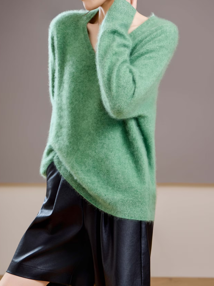Élise | Pull cachemire brossé col V