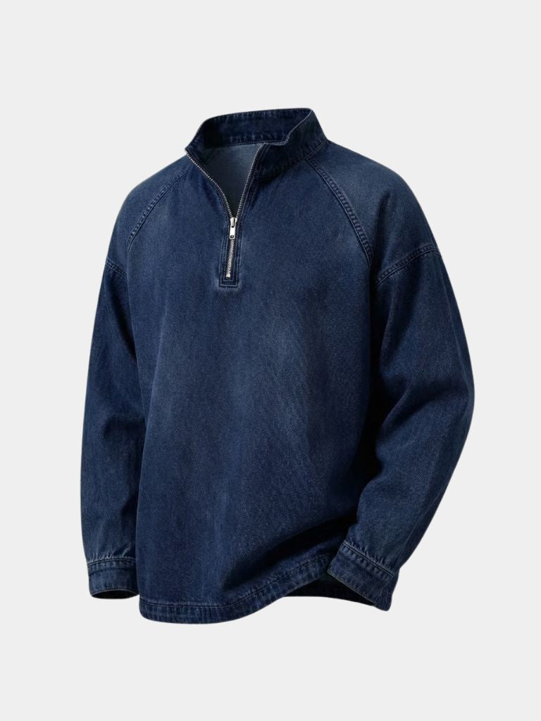 Stonewashed Denim Quarter-Zip Jacket
