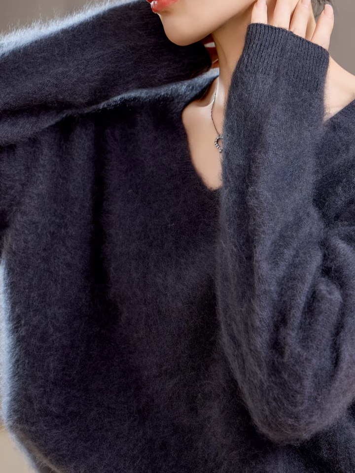 Élise | Pull cachemire brossé col V
