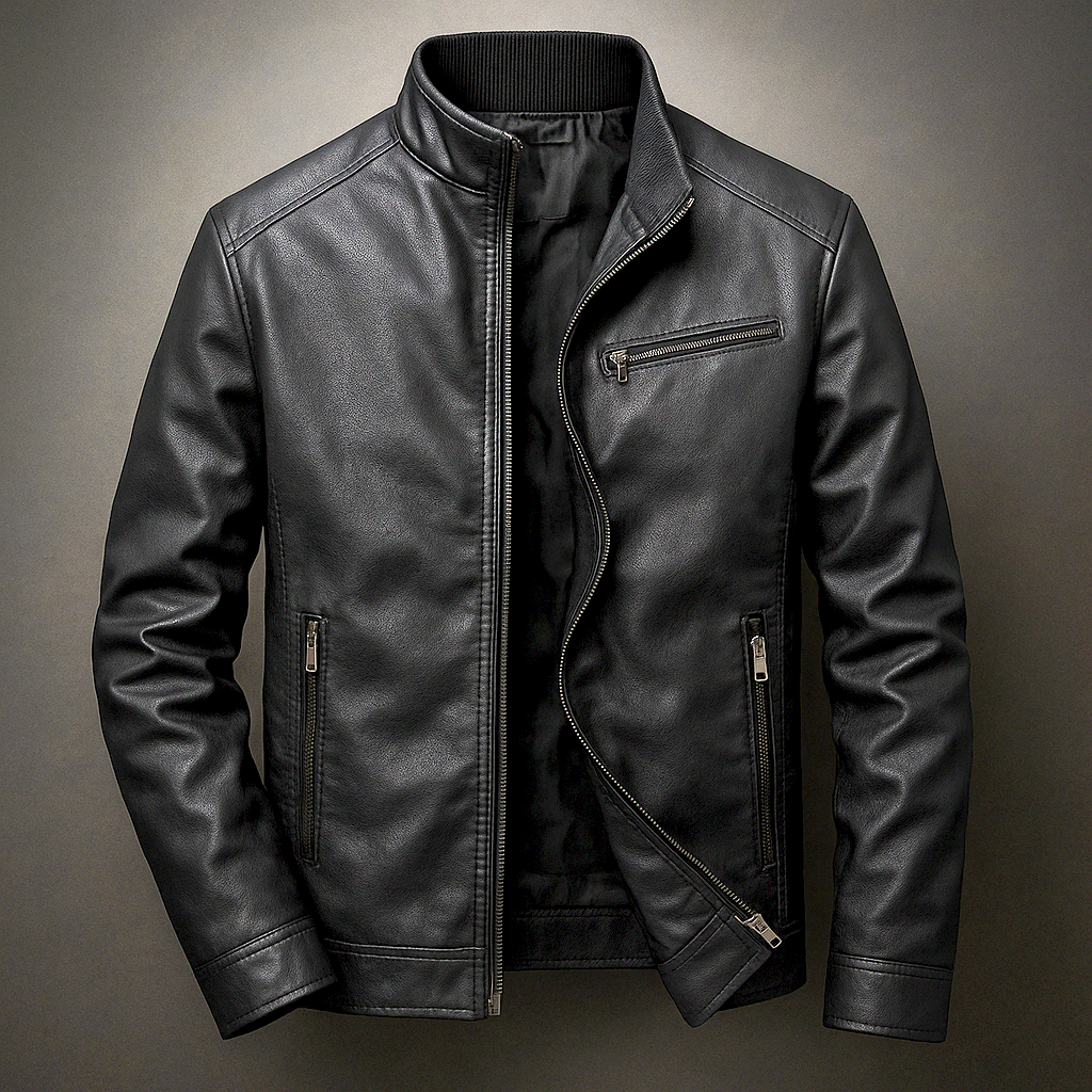 VINCENT | Blouson zippé en cuir — col officier, finition mate