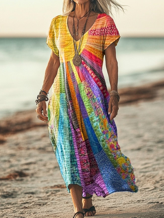 Élodie | Robe patchwork multicolore esprit bohème chic