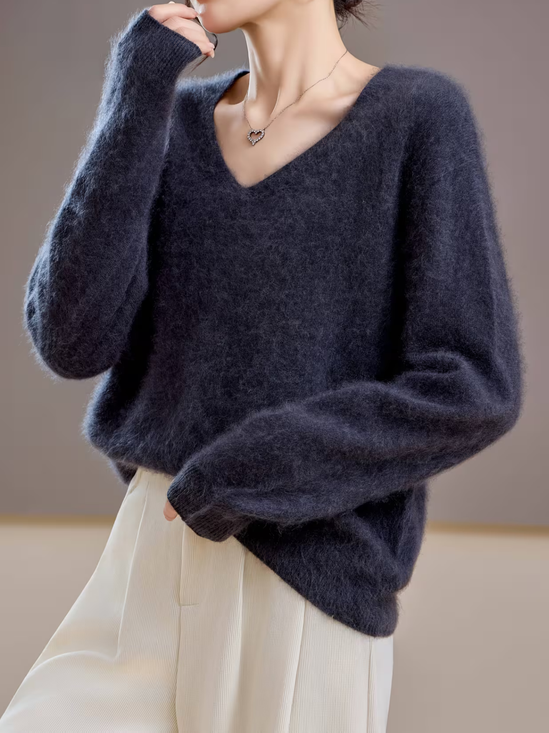 Élise | Pull cachemire brossé col V