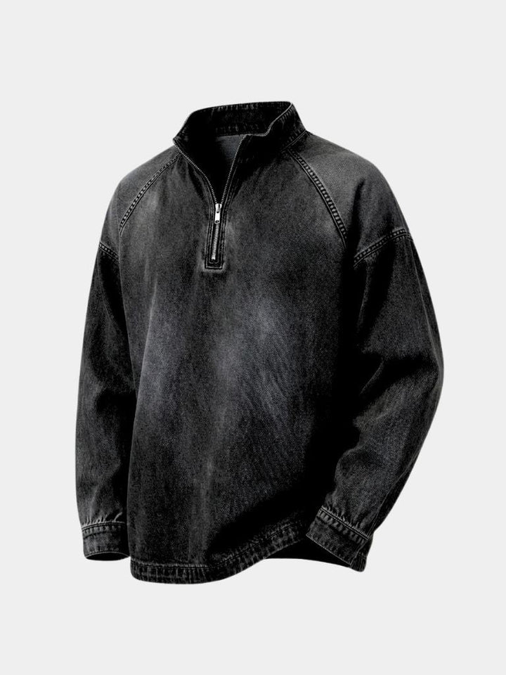 Stonewashed Denim Quarter-Zip Jacket